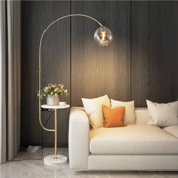 Swivel Dome Shade Golden Floor Lamp with Marble Table