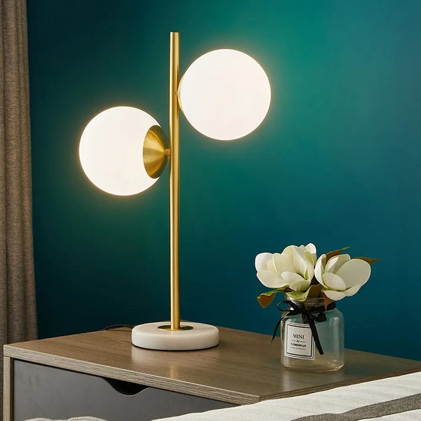 Modern Marble Base 2-Light White Glass Table Lamp