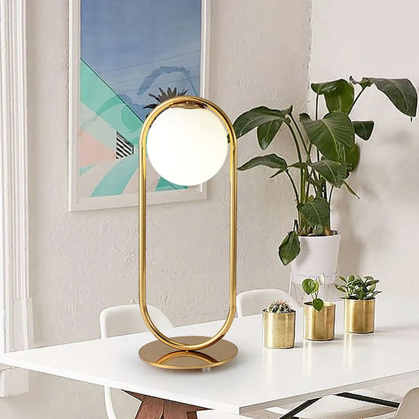 Gold Metal White Glass Globe Table Lamp