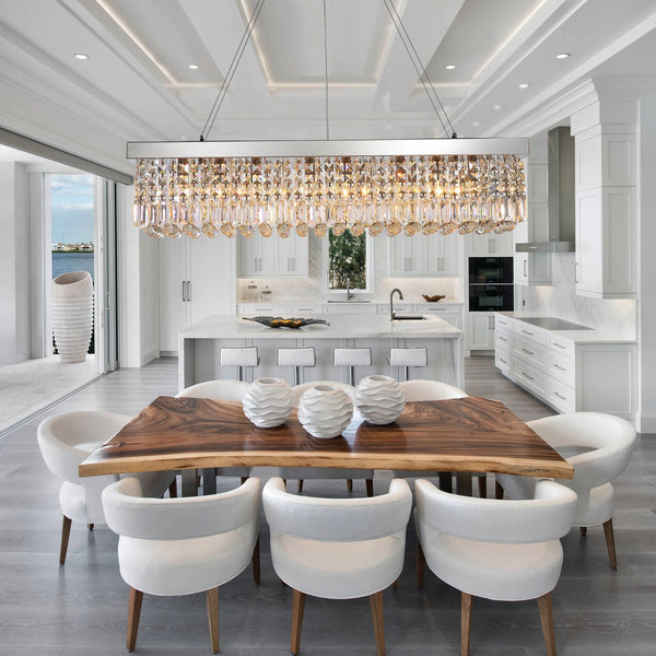 Rectangular Crystal Raindrop Chandelier Dining Room