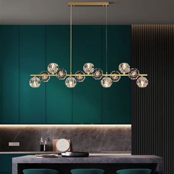 Modern LED Linear Brass Multi Glass Pendant Lights