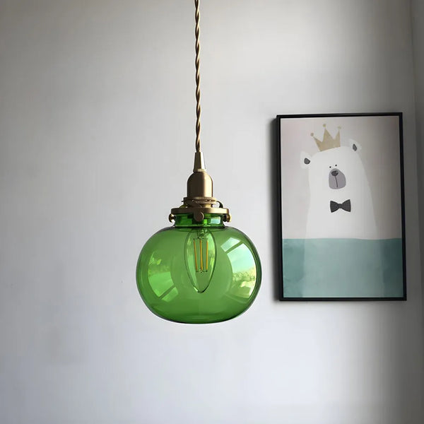 Retro Oval Glass Living Room Brass Pendant Light