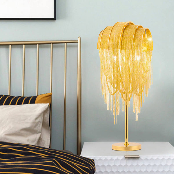 Postmodern Bedroom Tassel Aluminum Chain Table Lamp