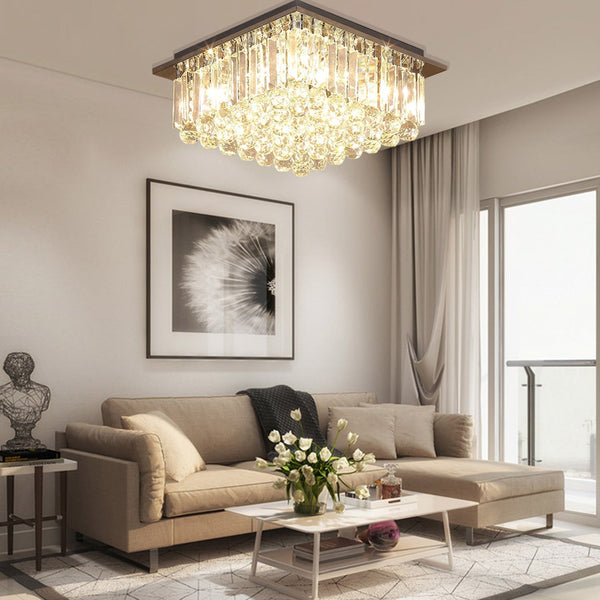 Contemporary Square Raindrop Small Crystal Chandelier Ceiling Light