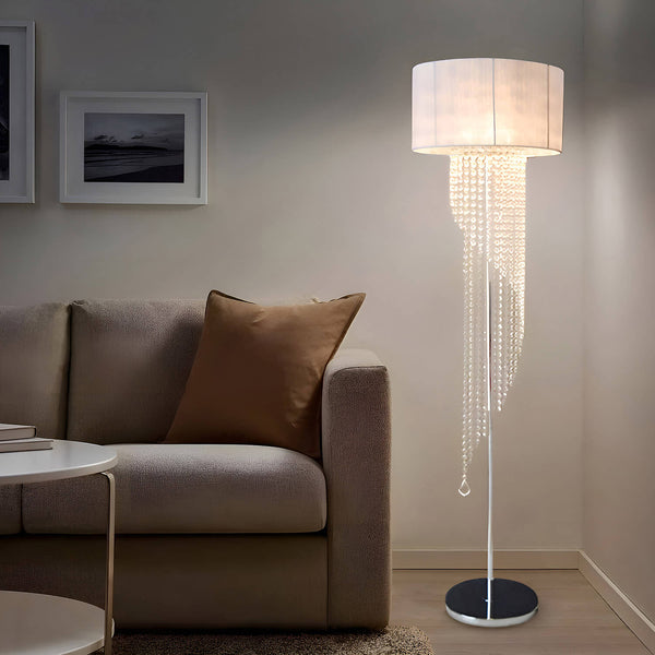 Modern Crystal White Floor Lamp with Elegant Vertical Cloth Shade Pendant Lamp