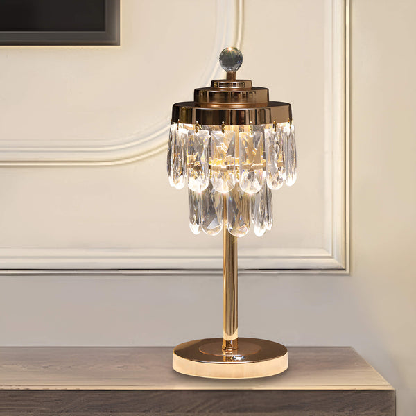 Elegant Gold Table Lamp with Beveled Crystal Shade