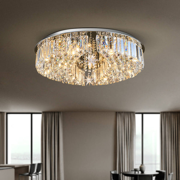 Elegant Round Flush Mount Crystal  Chandelier Ceiling Light