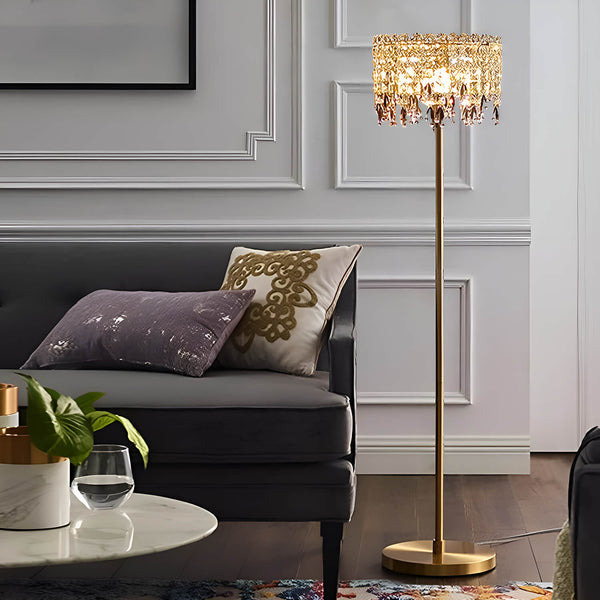 Classic Elegant Crystal Gold Floor Lamp for Living Room