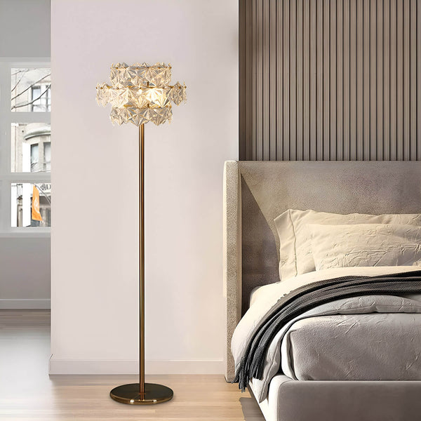 Modern Elegant Gold Glass Floor Lamp with Snowflake Lampshade