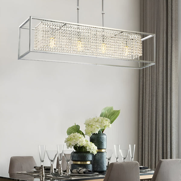 Modern Rectangular Chrome Frame Pendant Light